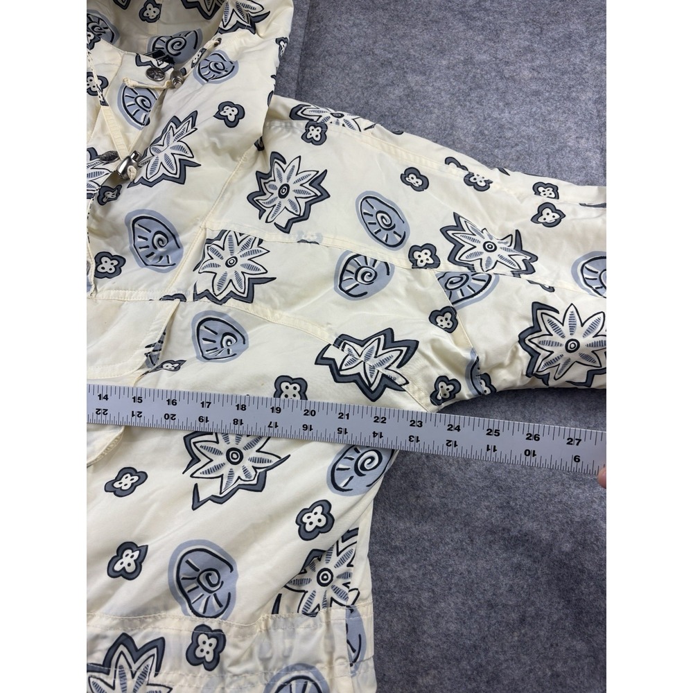VTG L.L. Bean Womens M Blue Cream Parka Pullover/Jacket Floral Shell Coastal - Picture 3 of 8